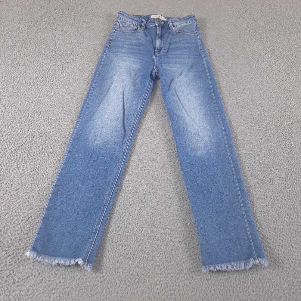 Hidden Jeans Jeans Womens 26 Blue Harley Mom Stretch Straight Leg Raw Fringe Hem